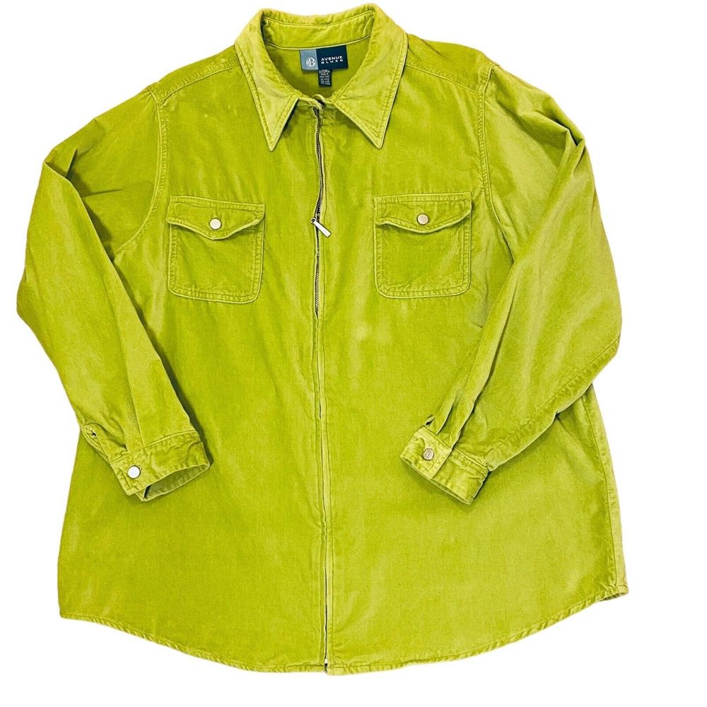 Avenue Blues Vibrant Green Velvet Full Zip Casual Cotton Jacket Women’s Sz 18/20 - Picture 1 of 8